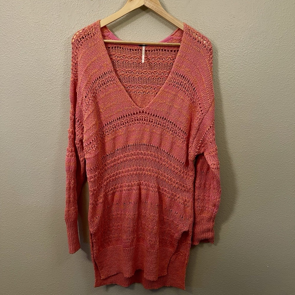 Free‎ People Hot Tropics Knit Sweater Crochet Cotton Orange Coral Boho Size S P